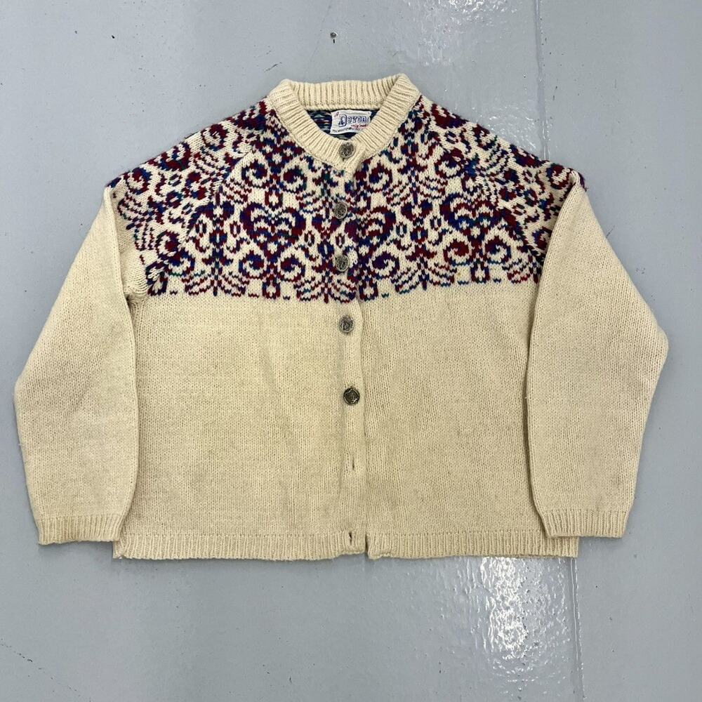 Vintage 70s Devon Cream Fair Isle Wool Cardigan